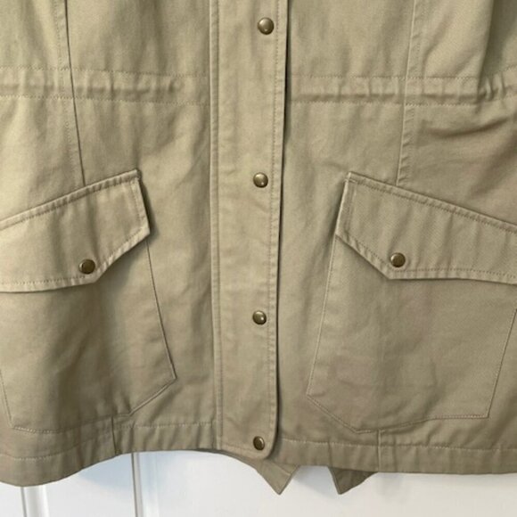 Betabrand Chore Cotton Twill Hooded Coat Khaki Morning Mess Women's Large - Picture 4 of 10